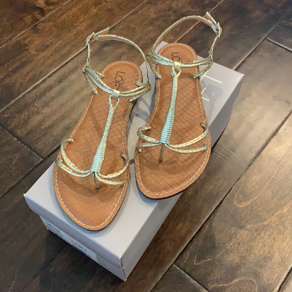 Nib Loft Gold Snakeskin Print T-Strap Sandals Size 7